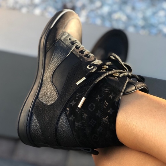 Louis Vuitton Shoes - Black leather and suede high top wedge sneakers